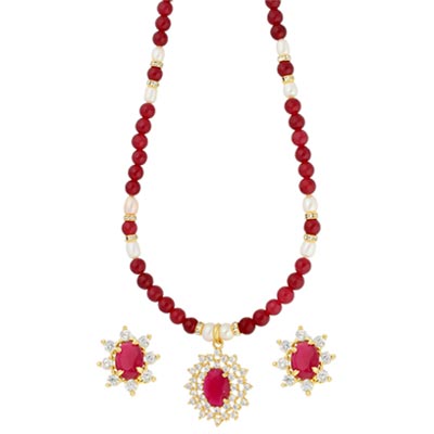 Brilliance Red Stone Pearl Necklace