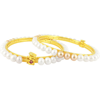 White & Peach Pearl Bangles