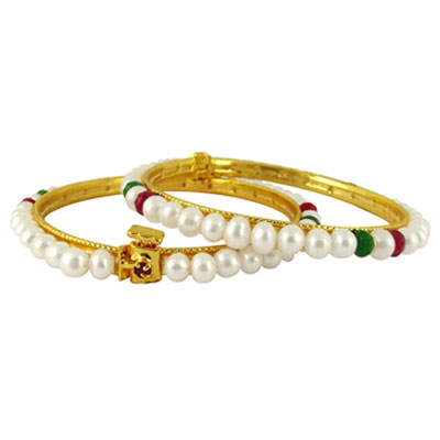 White Button Pearl Bangles