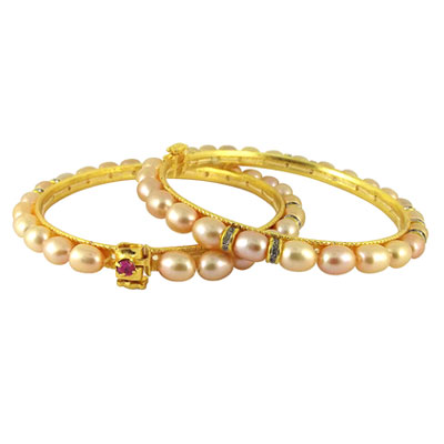 Peach Cz Oval Pearl Bangles