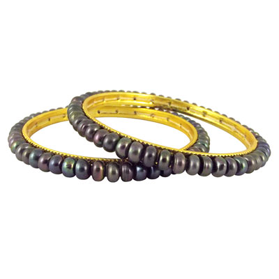 Grey Button Pearl Bangles