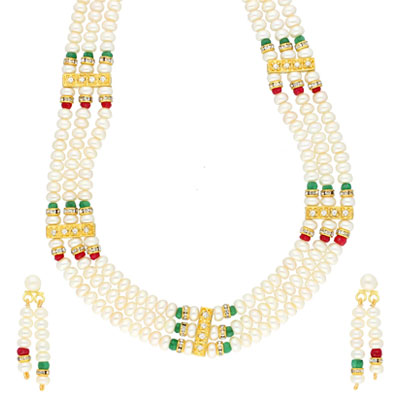 3 Line Designer Pearl Necklace