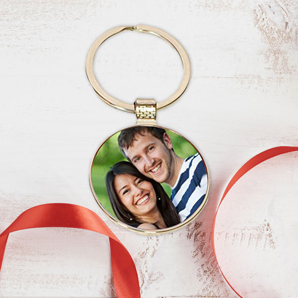 Metal Round Photo Key Chain