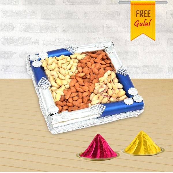 Holi Mixed Dry Fruit Tray with Free Holi Colours