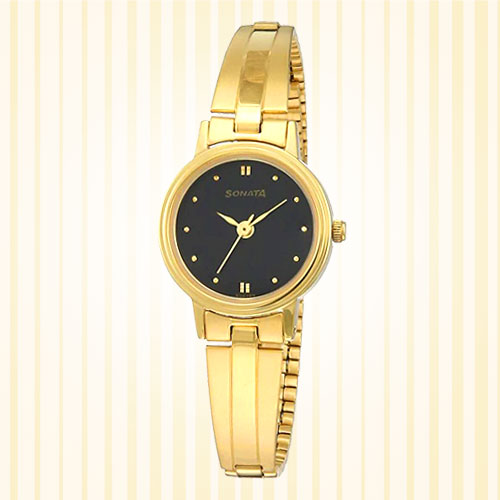 Black Dial Golden Metal Strap Ladies Watch