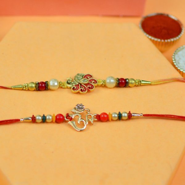 Om and Peacock Rakhi Set