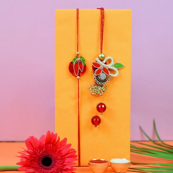 Vibrant Red and Green Bhaiya Bhabhi Rakhi