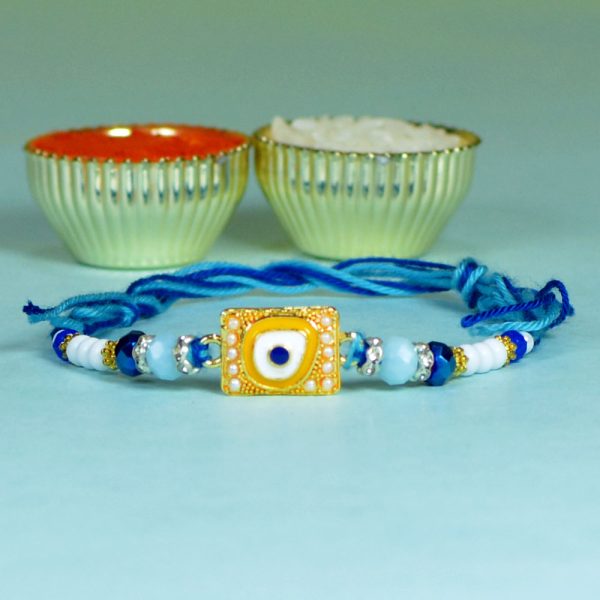 Designer Single Golden Blue Evil-Eye Rakhi