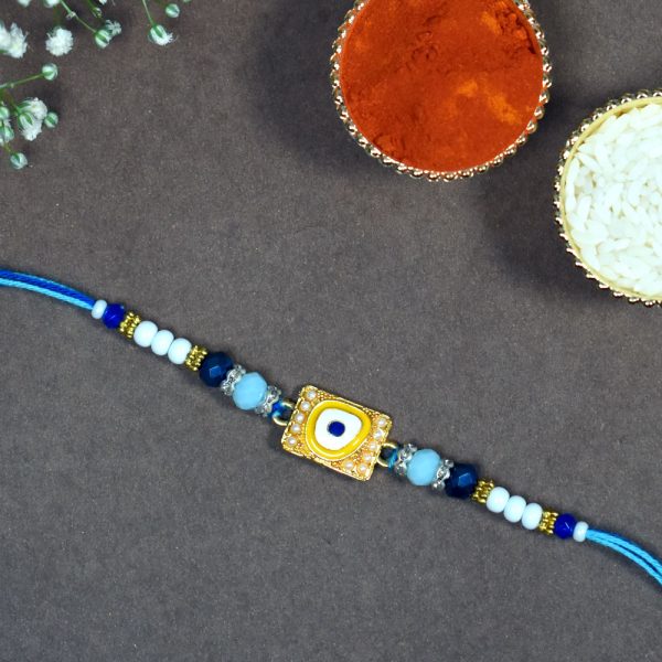 Designer Single Golden Blue Evil-Eye Rakhi