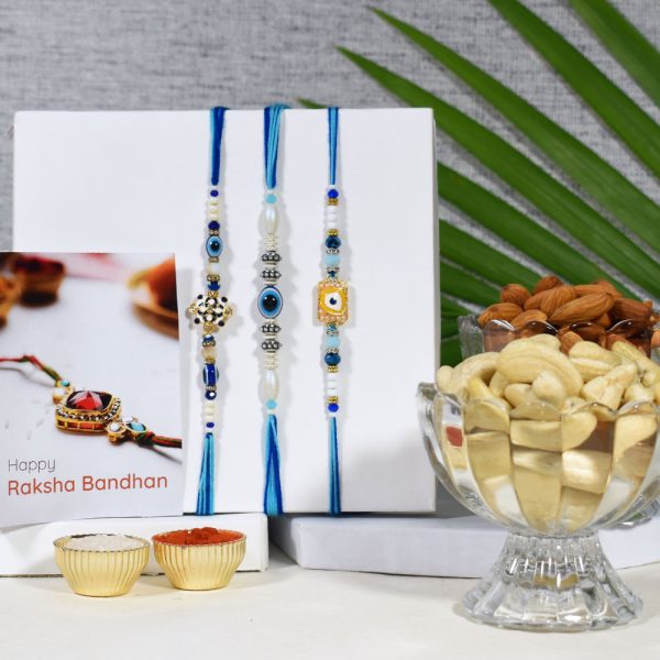 Unique Evil Eye Rakhi Set of 3 with Premium Nuts