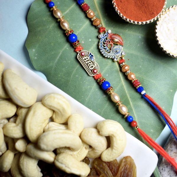 Bro and Peacock Rakhi with Premium Quality Dry Fruits